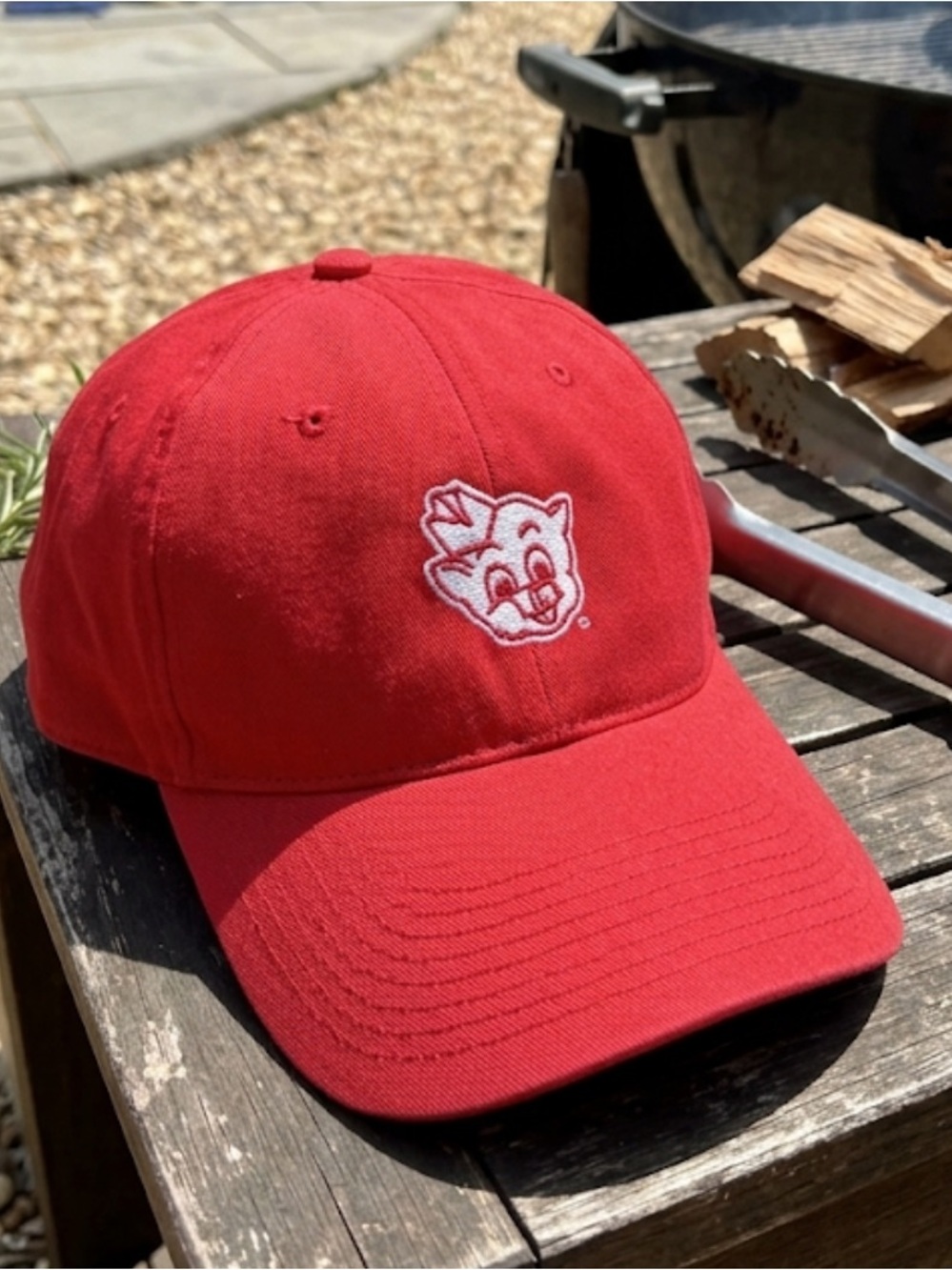 Pig BBQ Butcher Logo Red Ball cap Embroidered Porky Pig BBQ Picnic Hat NWT